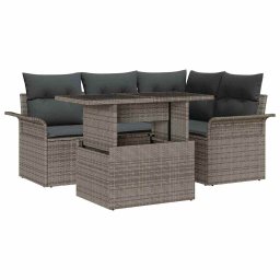 vidaXL Kerti Kanapé Szett 5 db Szürke [Műanyag]: Poly Rattan