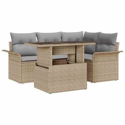 vidaXL Kerti Kanapé Szett 5 db Bézs [Műanyag]: Poly Rattan