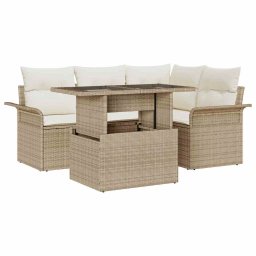 vidaXL Kerti Kanapé Szett 5 db Bézs [Műanyag]: Poly Rattan