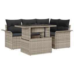 vidaXL Kerti Kanapé Szett 5 db Világosszürke [Műanyag]: Poly Rattan