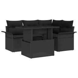 vidaXL Kerti Kanapé Szett párnával tárolóval 5 pcs Fekete Poly Rattan