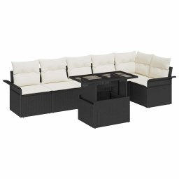 vidaXL Kerti Kanapé Szett 7 db Fekete [Műanyag]: Poly Rattan