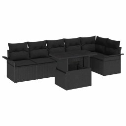 vidaXL Kerti Kanapé Szett 7 db Fekete [Műanyag]: Poly Rattan