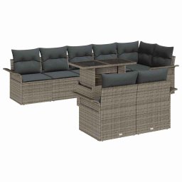 vidaXL Kerti Kanapé Szett párnával tárolóval 9 pcs Szürke Poli rattan