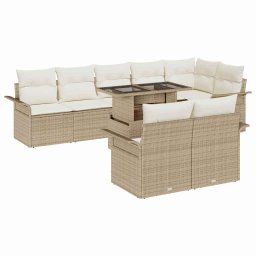 vidaXL Kerti Kanapé Szett 9 db Bézs [Műanyag]: Poly Rattan
