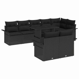 vidaXL Kerti Kanapé Szett párnával tárolóval 9 pcs Fekete Poli rattan