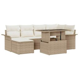 vidaXL Kerti Kanapé Szett párnával tárolóval 7 pcs Bézs Poli rattan