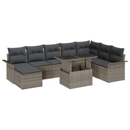 vidaXL Kerti Kanapé Szett 9 pcs Szürke Poli rattan és porfestett acél