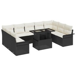 vidaXL Kerti Kanapé Szett 10 db Fekete Poly Rattan
