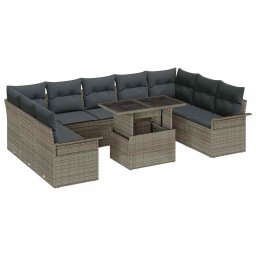 vidaXL Kerti Kanapé Szett párnával párnával 10 pcs Szürke Poly Rattan