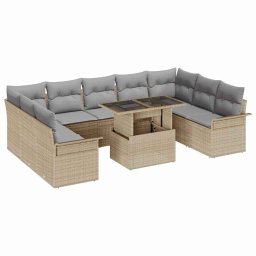 vidaXL Kerti Kanapé Szett 10 db Bézs Poly Rattan