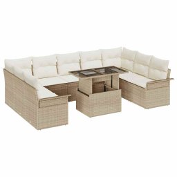 vidaXL Kerti Kanapé Szett 10 db Bézs Poly Rattan
