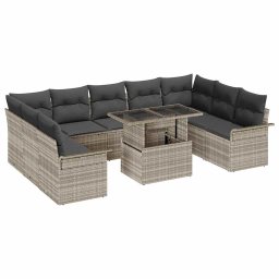 vidaXL Kerti Kanapé Szett 10 db Világosszürke Poly Rattan
