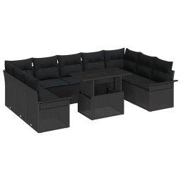 vidaXL Kerti Kanapé Szett 10 db Fekete Poly Rattan