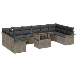 vidaXL Kerti Kanapé Szett párnával párnával 11 pcs Szürke Poly Rattan
