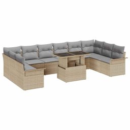 vidaXL Kerti Kanapé Szett 11 db Bézs Poly Rattan