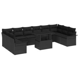 vidaXL Kerti Kanapé Szett 11 db Fekete Poly Rattan