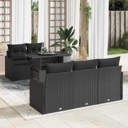 vidaXL Kerti Kanapé Szett 6 db Fekete Poly Rattan