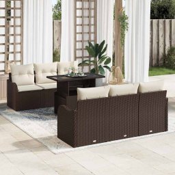 vidaXL Kerti Kanapé Szett 7 db 6-Ülőhelyek száma Barna Poly Rattan