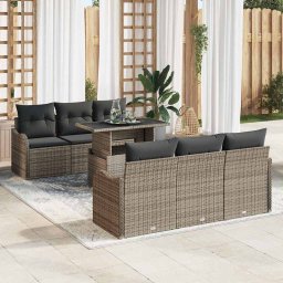 vidaXL Kerti Kanapé Szett 7 db 6-Ülőhelyek száma Szürke Poly Rattan