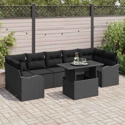 vidaXL Kerti Kanapé Szett 8 db 7-Ülőhelyek száma Fekete Poly Rattan