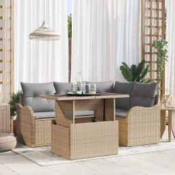vidaXL Kerti Kanapé Szett 5 db Bézs Poly Rattan