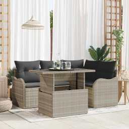 vidaXL Kerti Kanapé Szett 5 db Világosszürke Poly Rattan