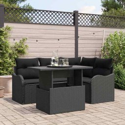 vidaXL Kerti Kanapé Szett 5 db Fekete Poly Rattan