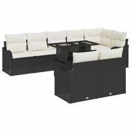 vidaXL Kerti Kanapé Szett 9 db Fekete Poly Rattan