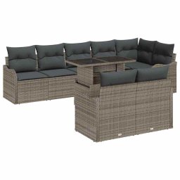 vidaXL Kerti Kanapé Szett 9 db Szürke Poly Rattan