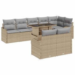 vidaXL Kerti Kanapé Szett 9 db Bézs Poly Rattan