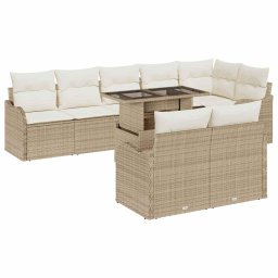 vidaXL Kerti Kanapé Szett 9 db Bézs Poly Rattan