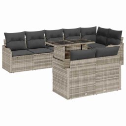 vidaXL Kerti Kanapé Szett 9 db Világosszürke Poly Rattan