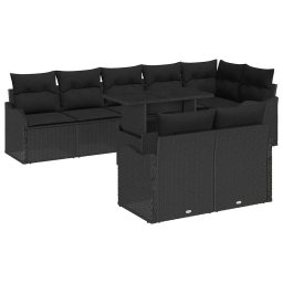 vidaXL Kerti Kanapé Szett párnával párnával 9 pcs Fekete Poly Rattan