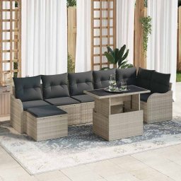 vidaXL Kerti Kanapé Szett 8 db Világosszürke [Műanyag]: Poly Rattan