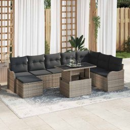 vidaXL Kerti Kanapé Szett 9 db Szürke [Műanyag]: Poly Rattan