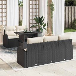 vidaXL Kerti Kanapé Szett 6 db Fekete Poly Rattan