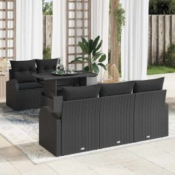 vidaXL Kerti Kanapé Szett 6 db Fekete Poly Rattan