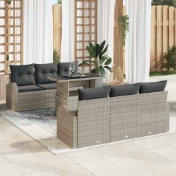 vidaXL Kerti Kanapé Szett 7 db Világosszürke Poly Rattan