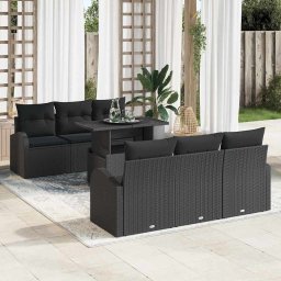 vidaXL Kerti Kanapé Szett 7 db Fekete Poly Rattan