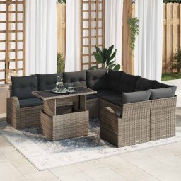 vidaXL Kerti Kanapé Szett 9 db Szürke Poly Rattan