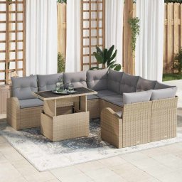 vidaXL Kerti Kanapé Szett 9 db Bézs Poly Rattan