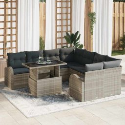 vidaXL Kerti Kanapé Szett 9 db Világosszürke Poly Rattan