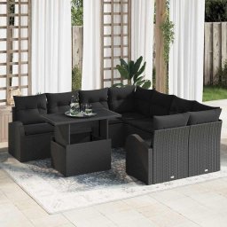 vidaXL Kerti Kanapé Szett 9 db Fekete Poly Rattan