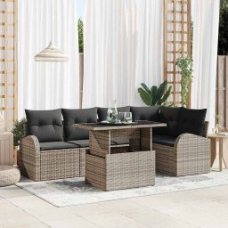 vidaXL Kerti Kanapé Szett párnával tárolóval 6 pcs Szürke Poli rattan