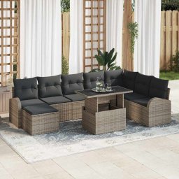 vidaXL Kerti Kanapé Szett tárolóval 9 pcs Szürke Poli rattan