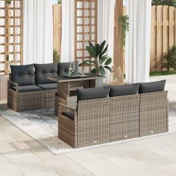 vidaXL Kerti Kanapé Szett párnával tárolóval 7 pcs Szürke Poli rattan