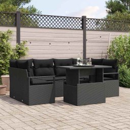 vidaXL Kerti Kanapé Szett tárolóval 7 pcs Fekete Poli rattan