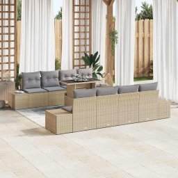 vidaXL Kerti Kanapé Szett párnával 9 pcs Beige és Világosszürke