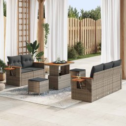vidaXL Kerti Kanapé Szett 8 pcs Szürke polirattan
